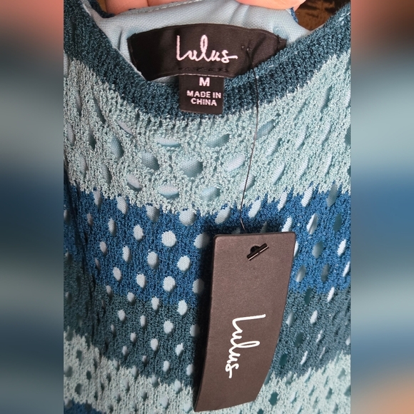 NWT Lulu's Picturesque Summer Teal blue striped crochet Midi Dress - Picture 5 of 9